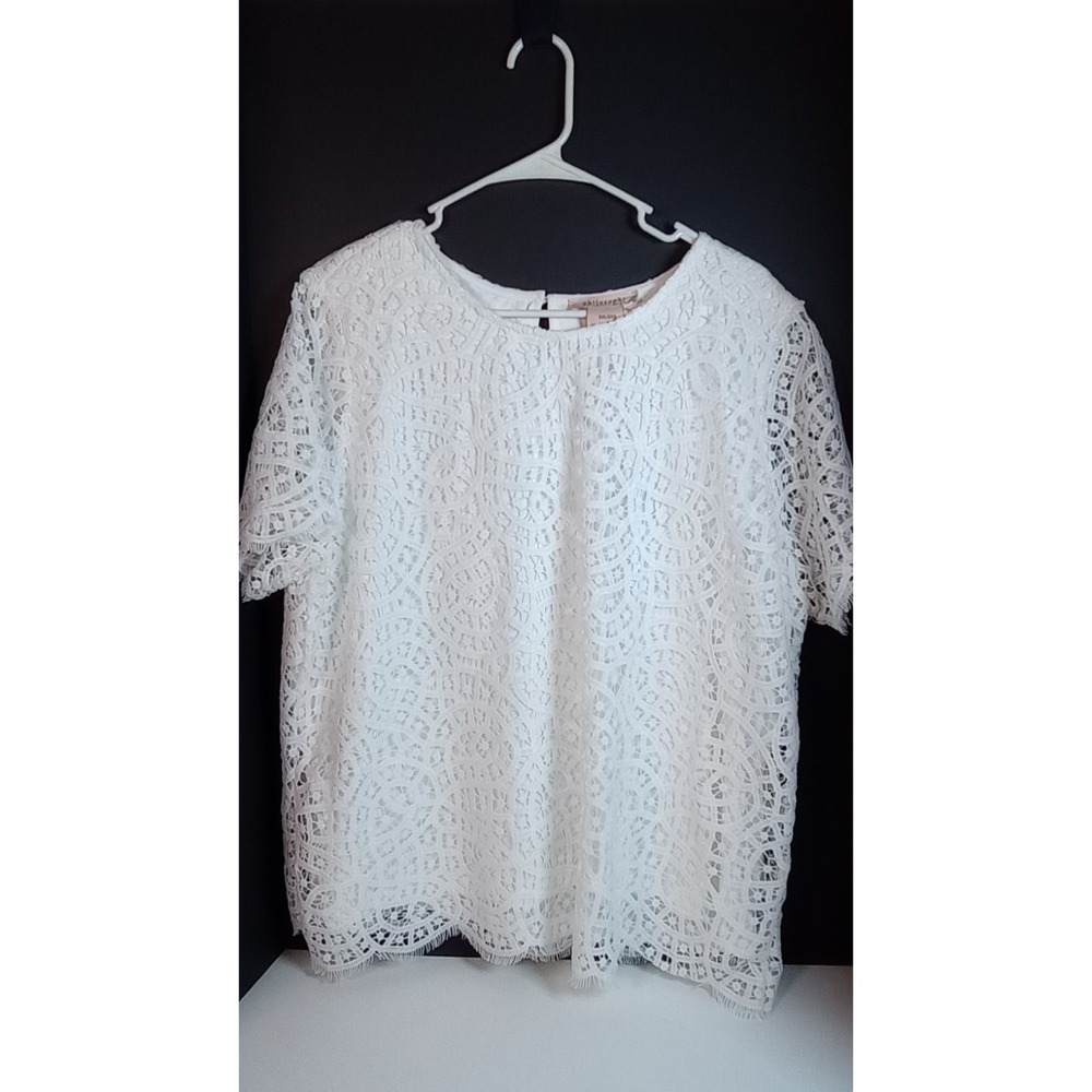 NWT Philosophy White Lace Short Sleeve Blouse Stretch Lined Plus 2X Cottagecore